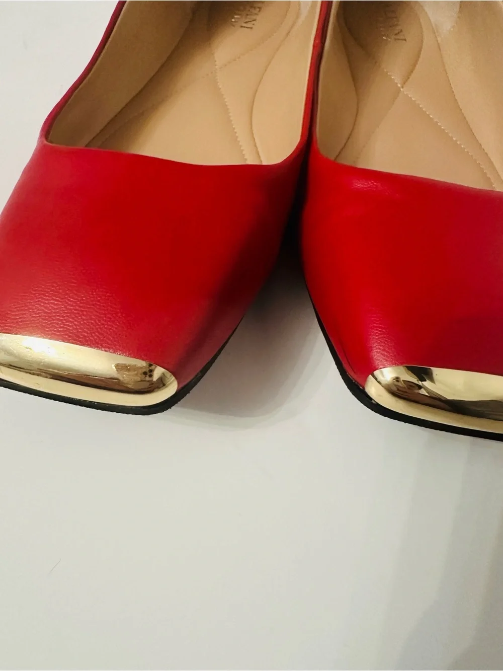 Alfani Step Flex Red Square Toe Gold Cap Toe Ballet Flats Size 10M